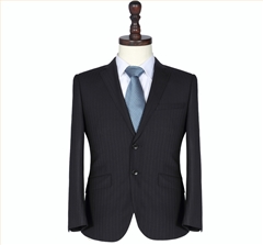 藏青色条纹仿毛韩版男士西服定制